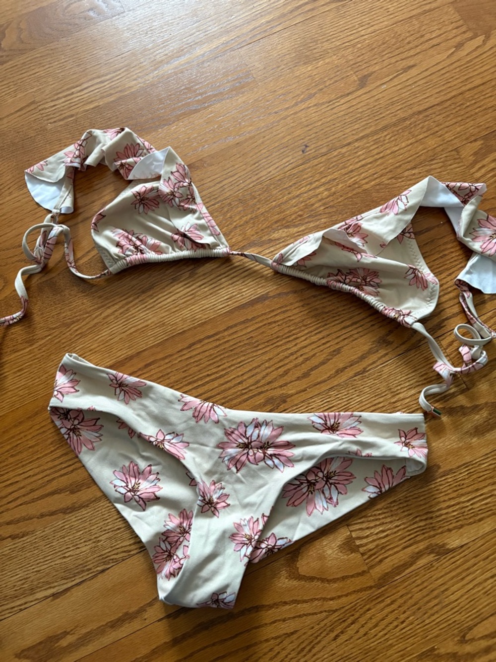 Eberjey Cream Bikini with Pink Floral Print
